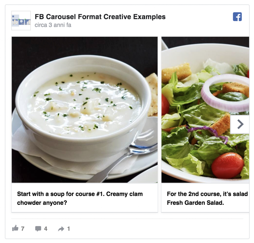 Anúncios em carrossel no Facebook